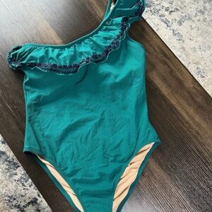 J. Crew Teal Swimsuit with Ruffle Detail